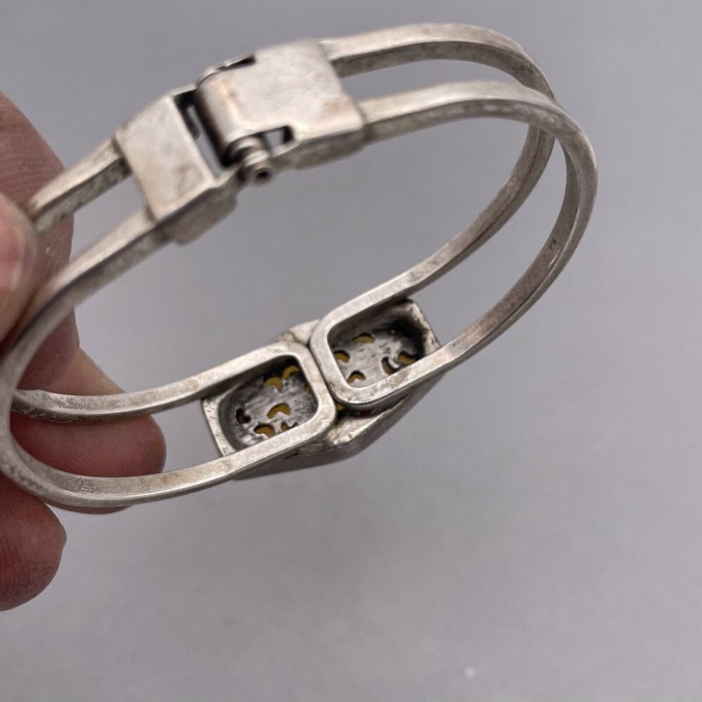 Silver Hinged Double Cuff Bangle Bracelet - image 6
